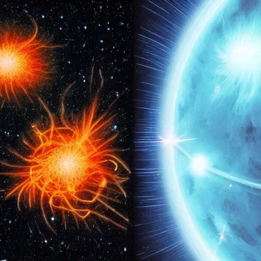 Prompt: Two pulsars floating in space