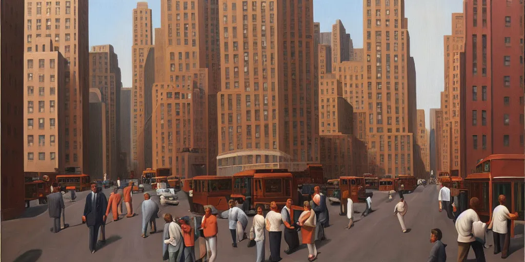 Prompt: new york city street in the morning, oil painting by george tooker