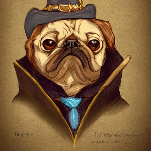 Image similar to harry pugger, from the pugworts school of witchcraft and wizardry, trending on artstation