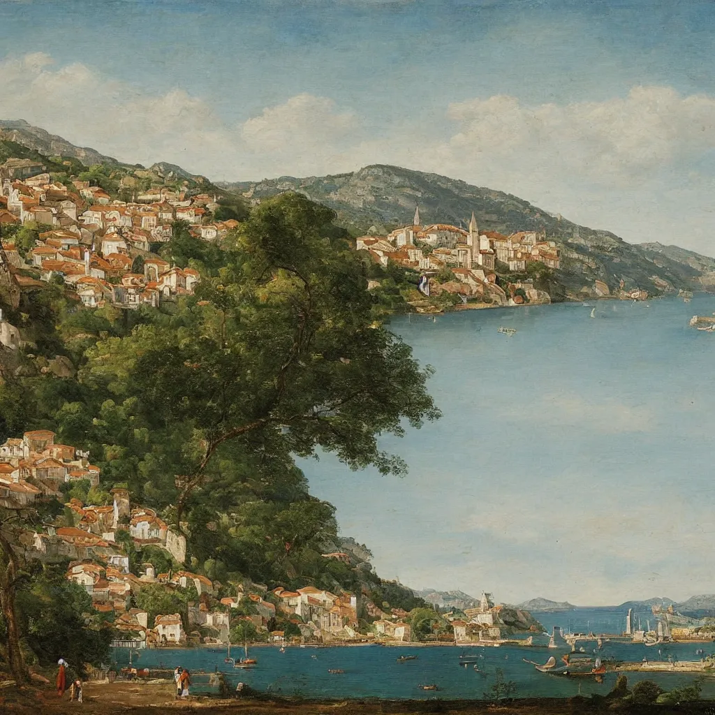 Prompt: view of Ville Franche sur Mer by Claude Lorraine