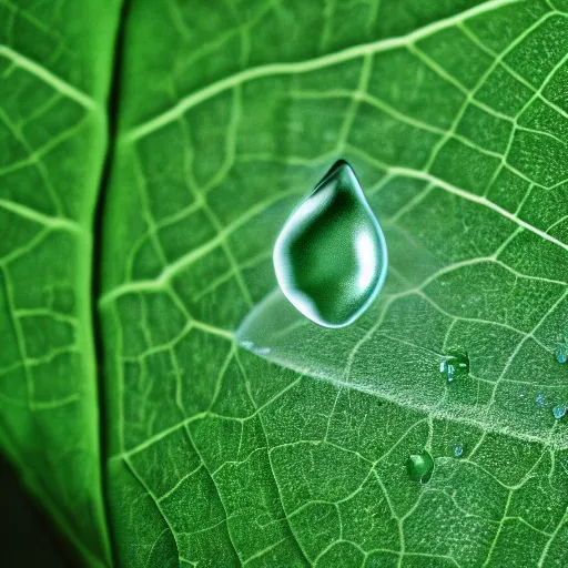 Prompt: Hi res water droplet on a leaf 4k