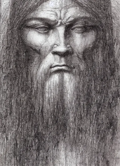 Image similar to a silverpoint drawing of Conan the barbarian by Leonardo da Vinci,