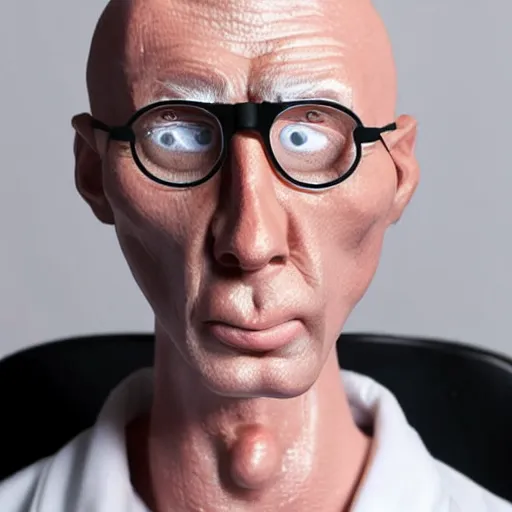 Image similar to A middle-aged Dr. Venture in real life with a hooked nose, a long gaunt face and skinny body and neck, very thin and bald, realistic, very realistic, hyperrealistic, highly detailed, very detailed, extremely detailed, detailed, digital art, oil painting, trending on artstation, headshot and bodyshot, detailed face, very detailed face, extremely detailed face, HD Quality, 8k resolution, very very detailed face, real life