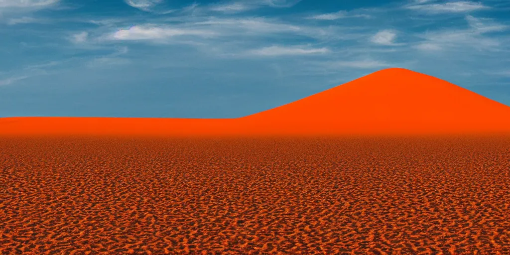 Image similar to Color photograph of orange desert meeting a sky-blue ocean, in the style of Ansel Adams, landscape photography