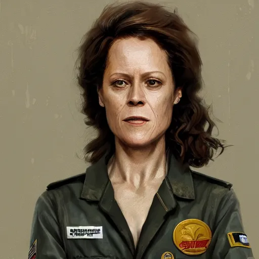 Image similar to portrait of a woman by greg rutkowski, sigourney weaver as an cargo pilot, she is about 6 0 years old, wearing a utilitarian jumpsuit, highly detailed portrait, digital painting, artstation, concept art, smooth, sharp foccus ilustration, artstation hq