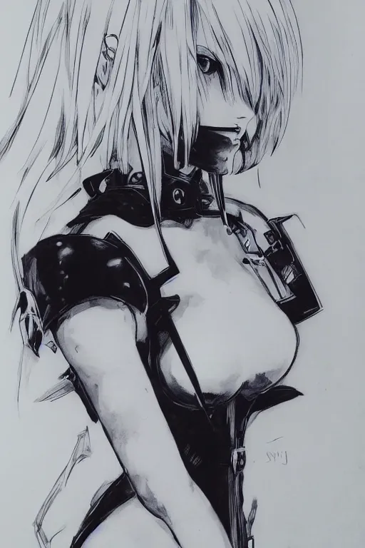 Image similar to a portrait of 2B from Nier Automata by Yoji Shinkawa