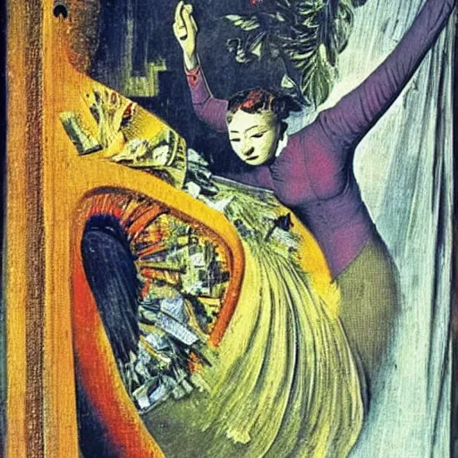 Image similar to bride falls over, oil painting by max ernst
