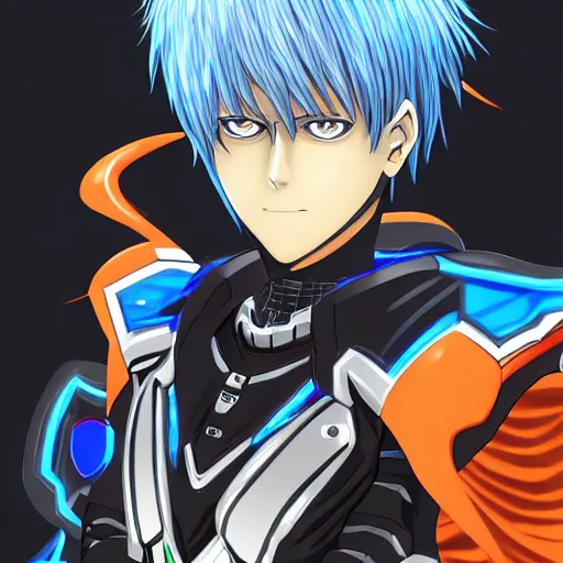 Image similar to portrait of the genos blue flame arms mode, anime fantasy illustration by tomoyuki yamasaki, kyoto studio, madhouse, ufotable, comixwave films, trending on artstation