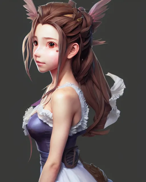 Image similar to character concept art of aerith gainsborough, istinct - fine, key visual, realistic shaded perfect face, fine details by stanley artgerm lau, wlop, rossdraws, james jean, andrei riabovitchev, marc simonetti, sakimichan, and jakub rebelka, trending on artstation