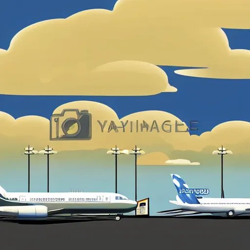 Image similar to a cartoon scene of an airport and cloudy skies