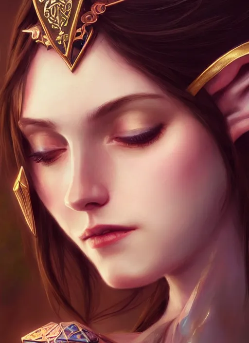 Prompt: beautiful one face portrait of a seductive princess zelda, dark fantasy esoteric, closeup, d & d, fantasy, intricate, elegant, highly detailed, digital painting, artstation, concept art, matte, sharp focus, illustration, art by artgerm and tom bagshaw and greg rutkowski and alphonse mucha
