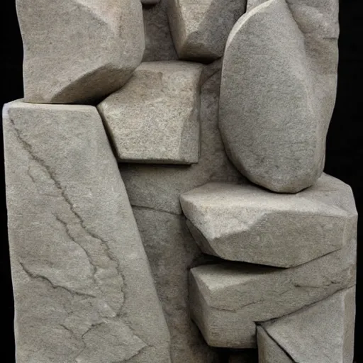 Prompt: stone sculpture of a mix of abstract, sci fi, cubist, brutalist, mayan design influences