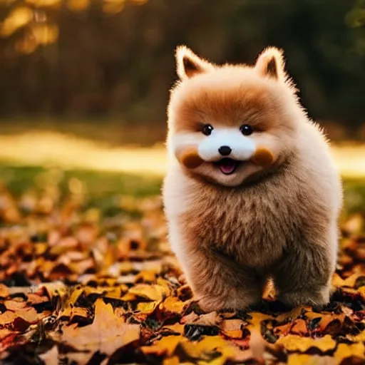 Prompt: real life pokemon cute adorable chunky playful fluffy happy cheeky mischievous ultra realistic autumn golden hour sharp focus