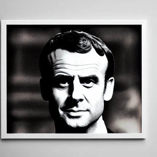 Prompt: toilet with Emmanuel Macron face printed on it, white borders, 50mm photography, high quality, 4K