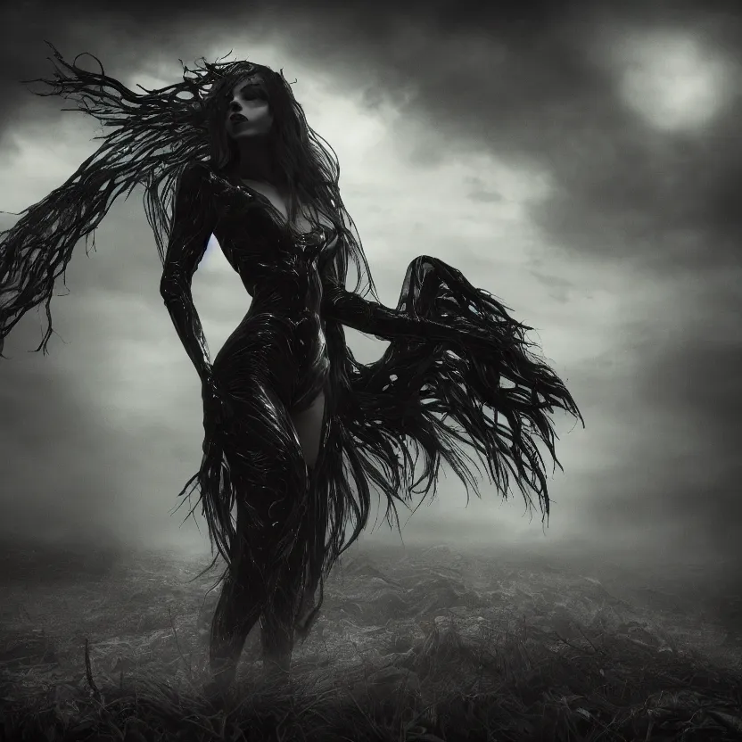 Image similar to stunning otherworldly Gothic goddess of beauty, dark and mysterious, atmospheric, ominous, eerie, cinematic, Epic, 8k, 4k, ultra detail, ultra realistic, rendered by awesomeness