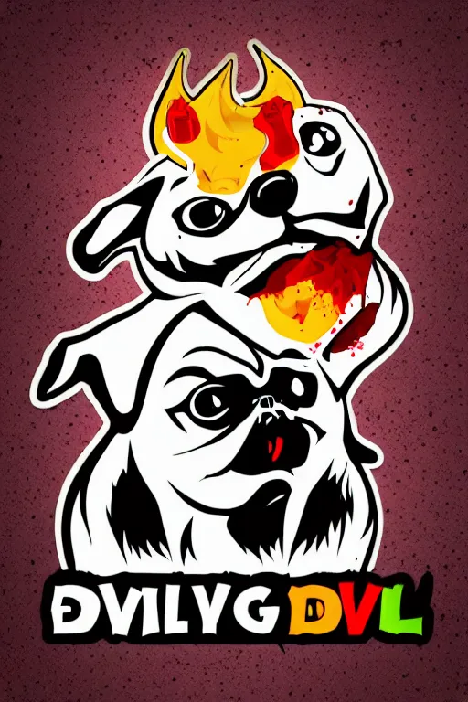 Image similar to Evil pug, the devil, sticker, blood thirsty, blood, evil, colorful, illustration, highly detailed, simple, smooth and clean vector curves, no jagged lines, vector art, smooth