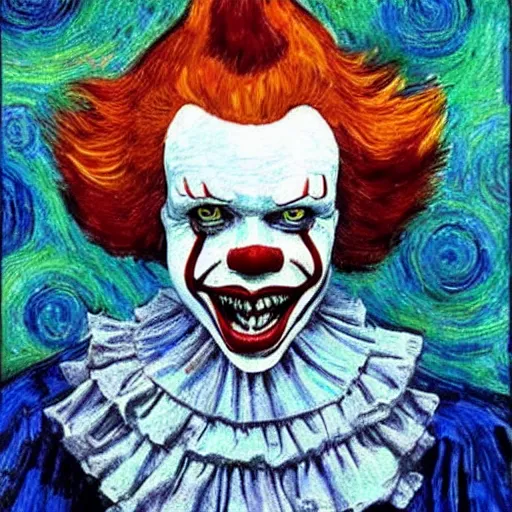 Prompt: pennywise painted by Vincent Van Gogh