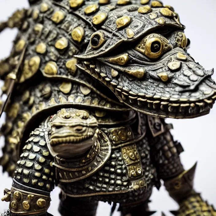 Image similar to photograph of a warrior with crocodile themed armour. extremely detailed. dslr. 8 5 mm.