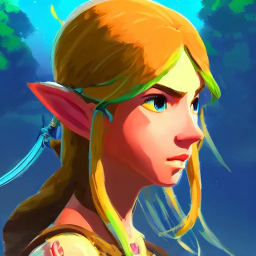 Prompt: Portrait of a beautiful young woman in the style of Breath of the Wild, studio lightning, bright colors, intricate, masterpiece, photorealistic, hiperrealistic, sharp focus, high contrast, Artstation HQ, 4k UHD, Unreal Engine 5