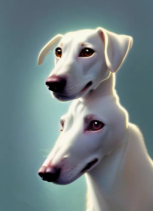 Prompt: cute white greyhound, natural lighting, path traced, highly detailed, high quality, digital painting, by don bluth and ross tran and studio ghibli and alphonse mucha, artgerm