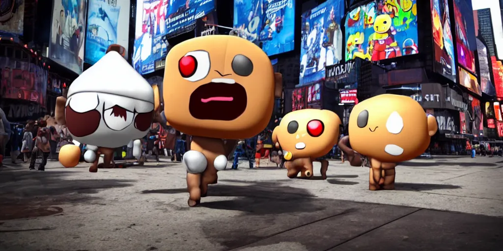 Image similar to isaac from the binding of isaac : rebirth in the middle of times square