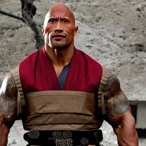 Image similar to Dwayne Johnson as Edo samurai , wearing kimono