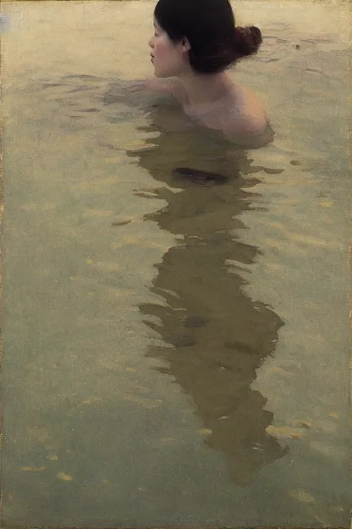 Image similar to “ woman in kimono, posing underwater before birch trees, jeremy lipking, joseph todorovitch ”