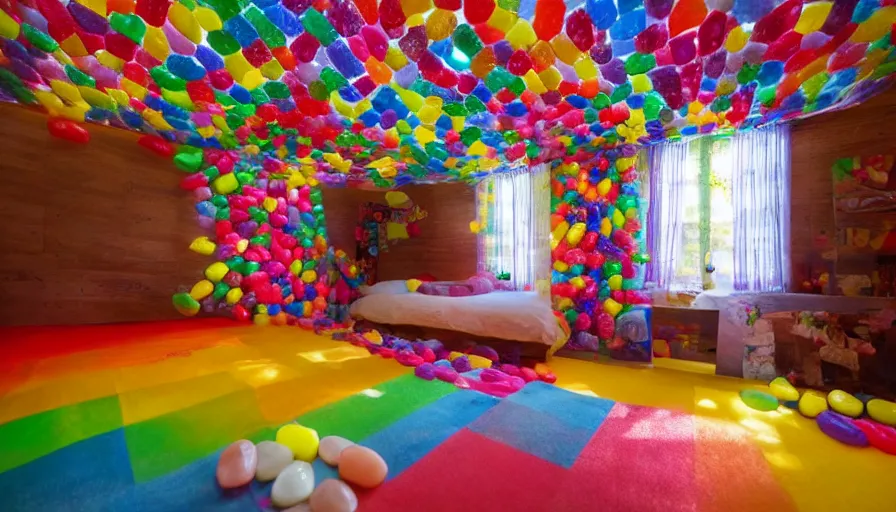 Image similar to House made of jelly beans ,god rays, incredible lighting, 4k photography award winning,