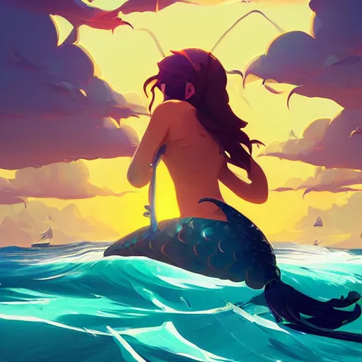 Image similar to painting mermaid treasure on sea of thieves game avatar hero smooth face median photoshop filter cutout vector, behance hd by jesper ejsing, by rhads, makoto shinkai and lois van baarle, ilya kuvshinov, rossdraws global illumination