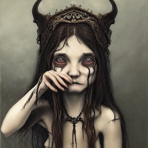 Image similar to a hyperrealistic painting of a beautiful gothic princess crying tears of blood, by John Kenn Mortensen, vivid color, highly detailed,