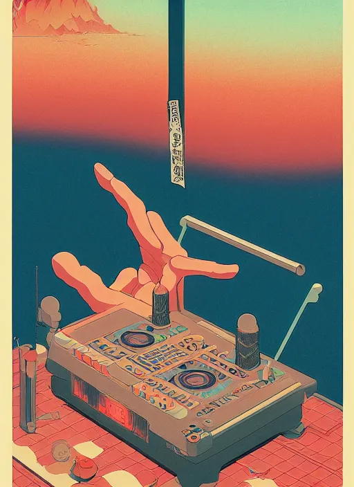 Image similar to an incredibly well designed dj party poster, risograph by kawase hasui, yoshiyuki sadamoto, tadayoshi yamamuro, jean giraud, studio ghibli, moebius and edward hopper, colorful flat surreal design, colorful flat surreal design, super detailed, a lot of tiny details, fullshot, isometric angles, xray hd, 8 k, artstation