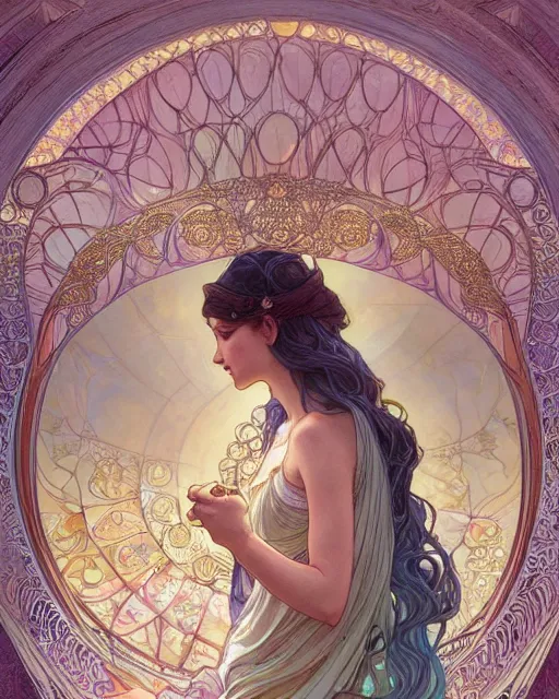 Image similar to god, highly detailed, very intricate, art nouveau, gold filigree, romantic storybook fantasy, soft cinematic lighting, award - winning, disney concept art watercolor illustration by mandy jurgens and alphonse mucha and alena aenami, pastel color palette, featured on artstation