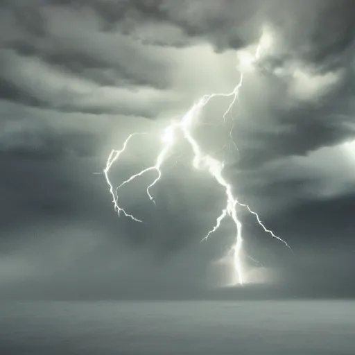Image similar to roiling clouds with bolts of lightning, hyperrealistic, volumetric lighting, award winning