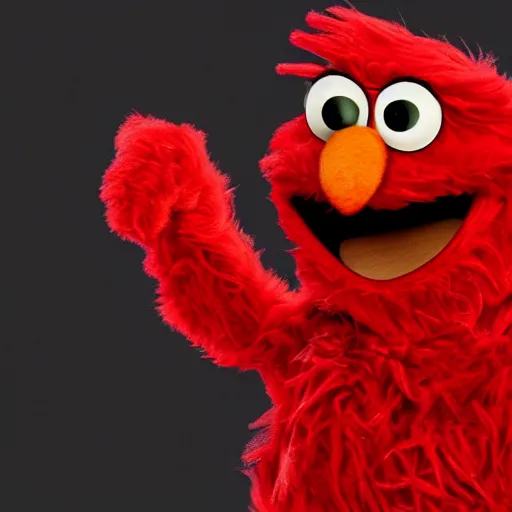 Image similar to a photo of elmo holding a knife in his hand, ultra high detail.