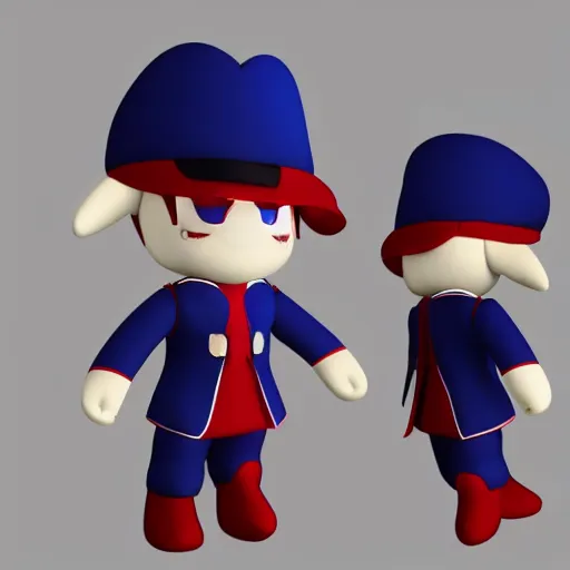 Prompt: cute fumo plush of a boy magician, red and blue uniform, lens flare, vray