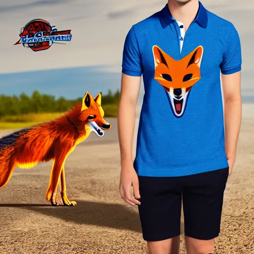 Image similar to anthropomorphic vulpes vulpes fulva wearing polo shirt and cargo shorts, male with lip piercing and blue eyes, 4 k