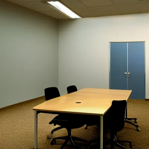 Image similar to randomized empty 9 0 s office with no windows or doors, brown moist carpet, off - white wallpaper