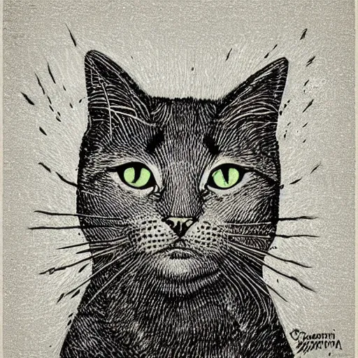 Image similar to cat woodcut print by Samuel Jessurun de Mesquita