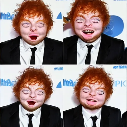 Prompt: funny face pulling competition winning funny face photo of ed sheeran as mr. bean, pulling the move'derp banshee ', hilarious face pulling competition winner, extreme face contortion