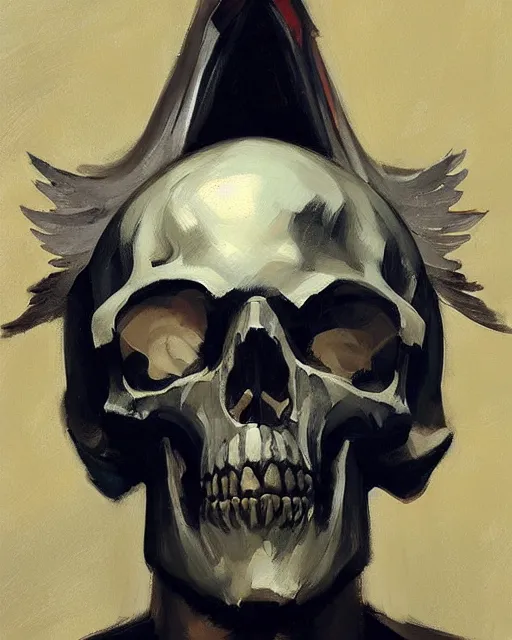 Prompt: an angel with a skull for the head, by greg manchess, organic painting, dark, bold shapes, by huang guangjian, trending on artstation