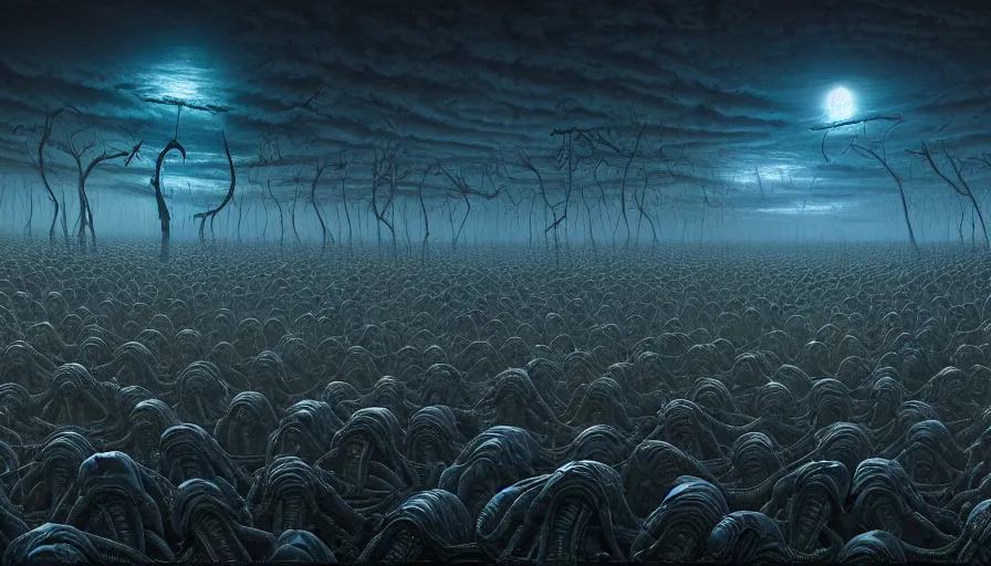 Prompt: alien army, rotting, fine details, digital art, volumetric lighting, cinematic light, photorealistic, by dan mumford and zdzisław beksinski, by giger, 4 k,