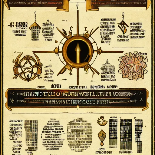 Image similar to A world where humanity remained loyal to archaic forces, and what followed was an unprecedented era of spiritual alchemy, Infographic and Marginalia, set design, Artstation, epic