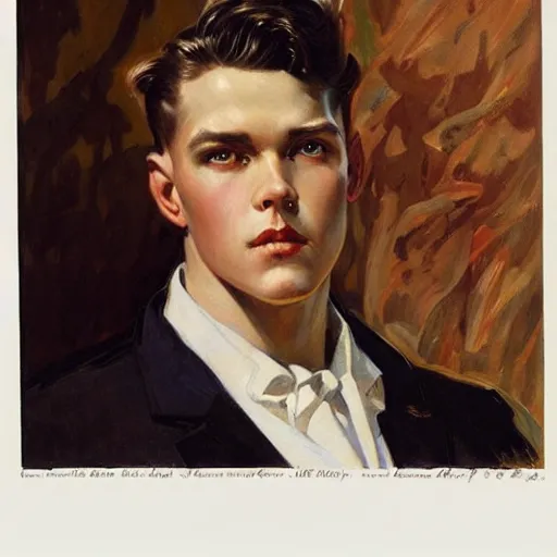 Prompt: a young man unaware of his own beauty, surrounded by covetous eyes and longing silhouettes, J. C. Leyendecker, 1906