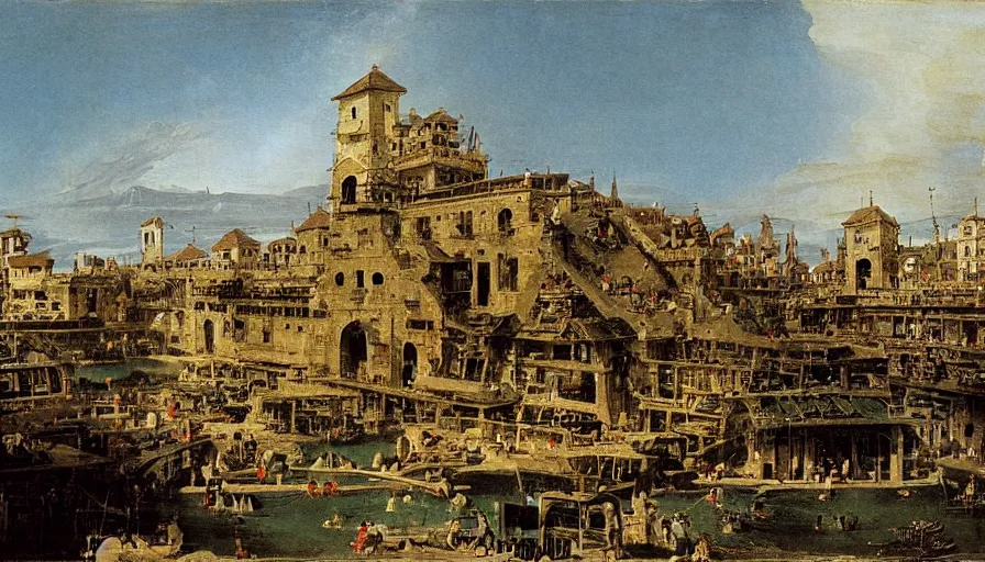 Prompt: an underground filipino city, by canaletto