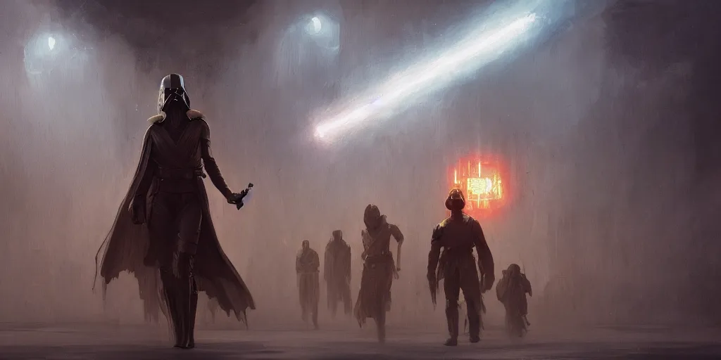 Image similar to a painting of a cinematic keyframe of star wars a dark sith's cult, heavy atmosphere and smoke by greg rutkowski, rule of thirds, golden ratio, ambient lighting, wlop, artgerm, artstation, highly detailed masterpiece, dark fantasy art, high detail, trending on artstation