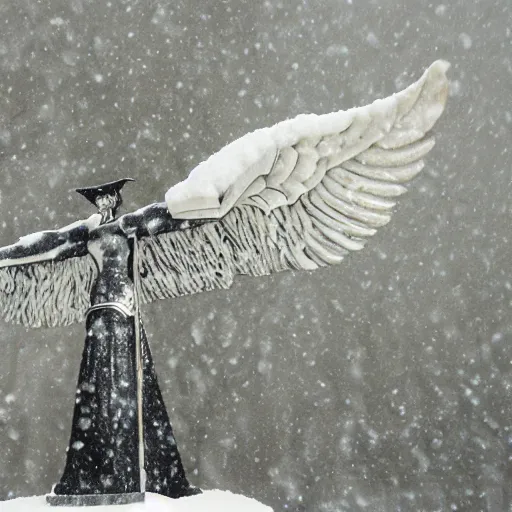 Prompt: winged valkyrie, snowy ground