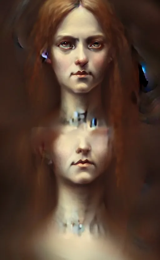 Prompt: realistic portrait of a beautiful young victorian woman, by greg rutkowski, seb mckinnon, matte painting, delicate, facing the camera, mysterious, hyper realism,, ink, ultra realistic, 8 k