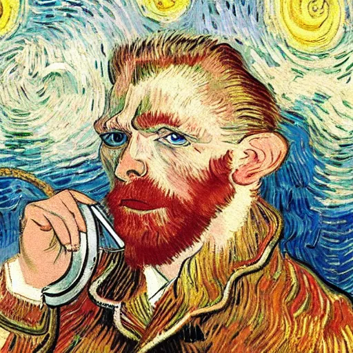 Image similar to white blonde hairy german male making a sales call. oil painting. van gogh