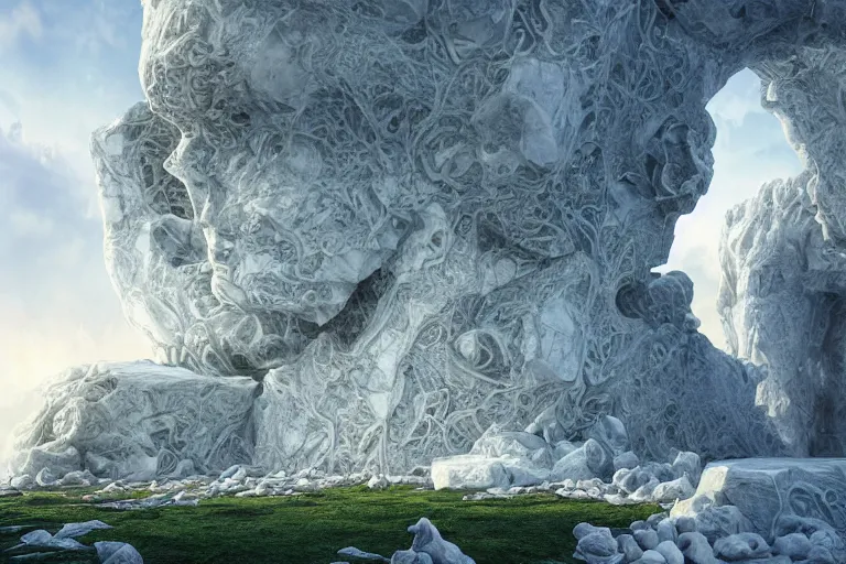 Prompt: a broken white marble statue octane render detailed surrealism by leon tukker and jacek yerka