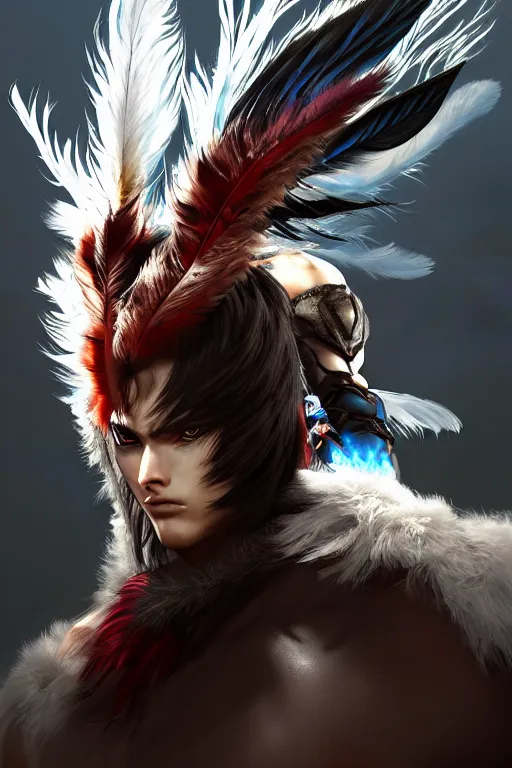 Prompt: Tekken 4 fighter anime Stunning Portrait right side profile giant Robot Owl with feathers all over its body, short black feathers with a samurai sword on its back, in a fighting stance, digital painting, artstation, concept art, soft light, hdri, smooth, sharp focus, illustration, art by tian zi, craig mullins, Mark Arian, WLOP, alphonse mucha